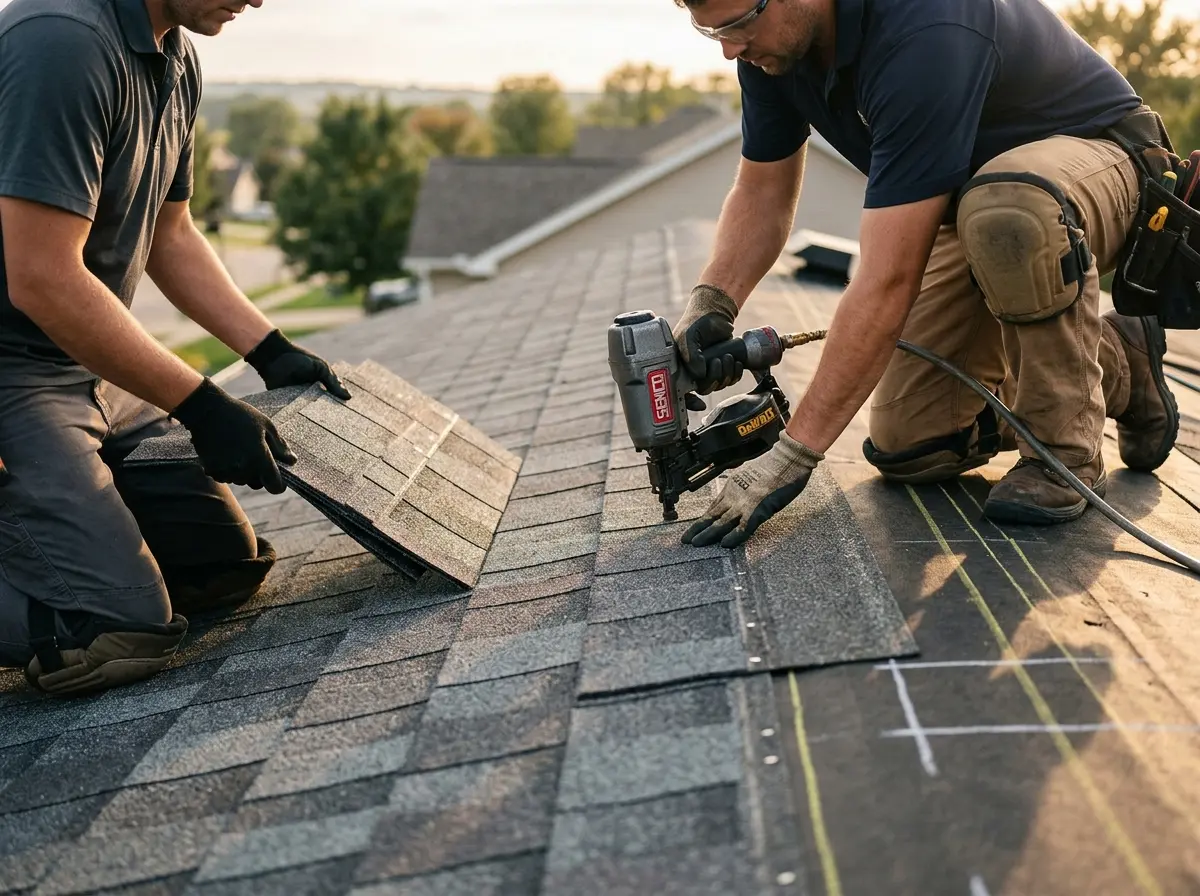Professional roofer working on a residential roof in Palm Springs